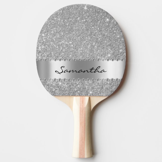 Pala De Ping Pong Brillo Plateado Diamante Brillante Femenino (Anverso)