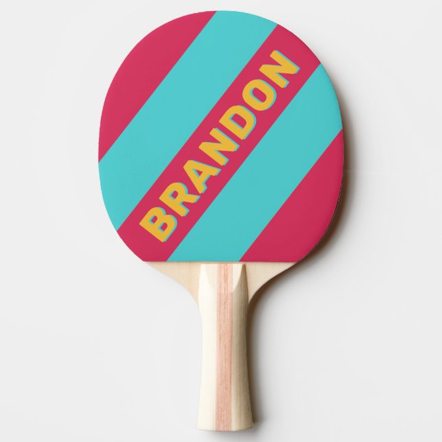 Pala De Ping Pong Brisa tropical retro Bandas negrita con nombre (Reverso)