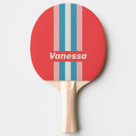 Pala De Ping Pong Broche de Labial Antiguo con Rayas y Nombre