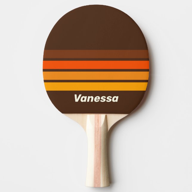 Pala De Ping Pong Brown Retro Across Striping with Name (Anverso)