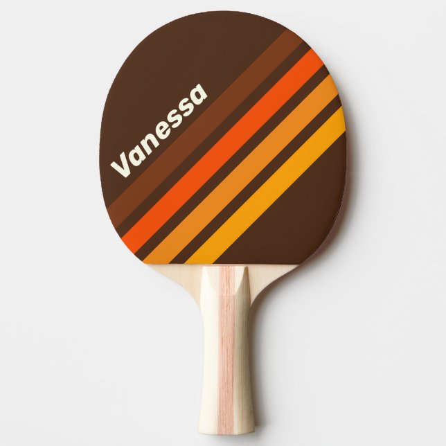 Pala De Ping Pong Brown Retro Angled Striping with Name (Anverso)