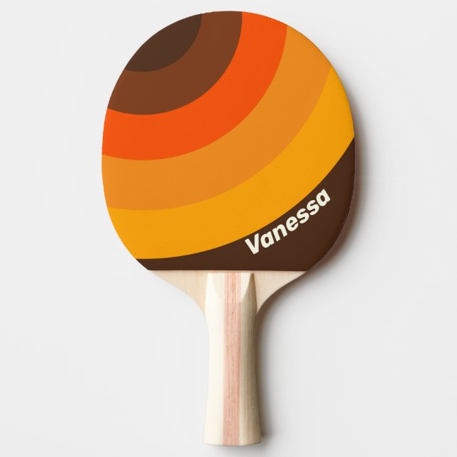 Pala De Ping Pong Brown Retro Circle Stripe with Name (Anverso)