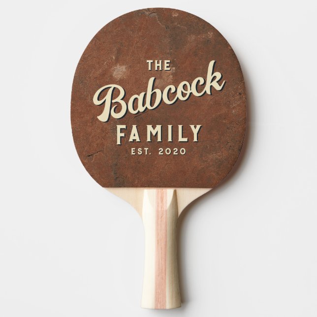 Pala De Ping Pong Brown Sand Stone Retro Family Name & Year  (Anverso)