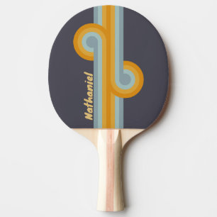 Pala De Ping Pong Bucle de Arcoíris Retrógrado Vintage con Nombre