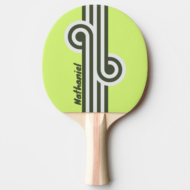 Pala De Ping Pong Bucle de desvanecimiento de musgo retro con nombre (Anverso)
