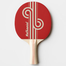Pala De Ping Pong Bucle de doble franja crimson retro con nombre