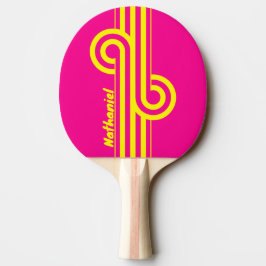Pala De Ping Pong Bucle de franja bañada por el sol retro con nombre