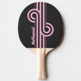 Pala De Ping Pong Bucle de franja nocturna rosa retro con nombre