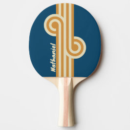 Pala De Ping Pong Bucle de onda azul retro con nombre