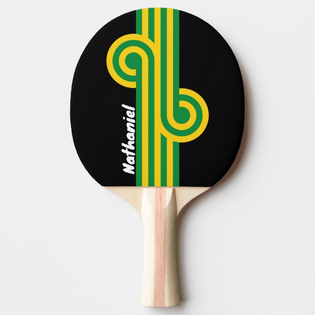 Pala De Ping Pong Bucle de Palma Tropical Retro con Nombre (Anverso)