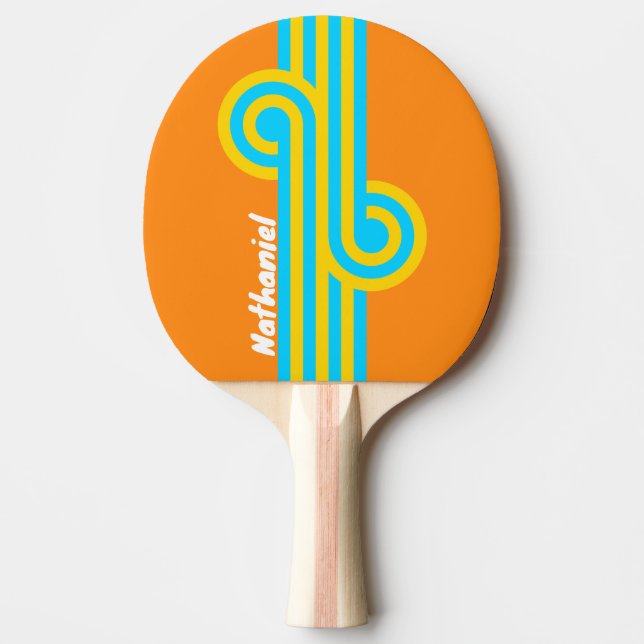 Pala De Ping Pong Bucle de playa retro de verano con nombre (Anverso)