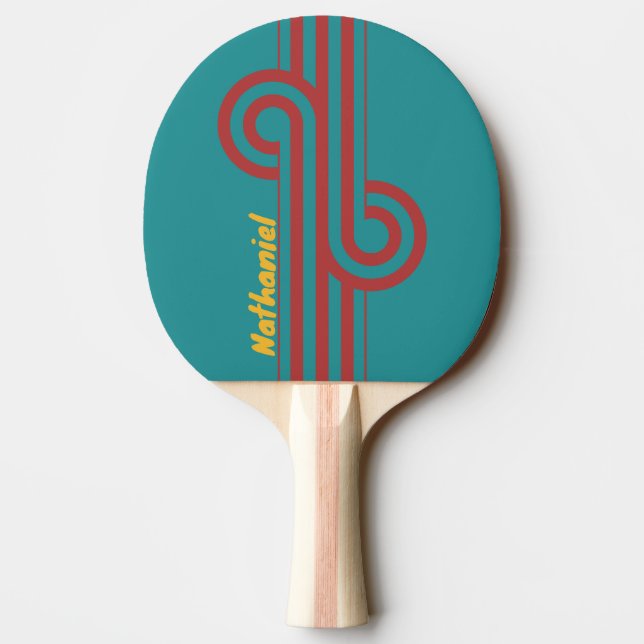 Pala De Ping Pong Bucle de raya de arrecife de rubí con nombre (Reverso)