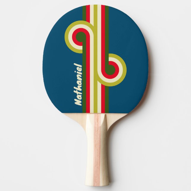 Pala De Ping Pong Bucle de raya retro de rugby con nombre (Anverso)