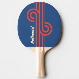Pala De Ping Pong Bucle de raya rojo y azul retro con nombre