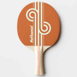 Pala De Ping Pong Bucle doble de franja naranja retro con nombre