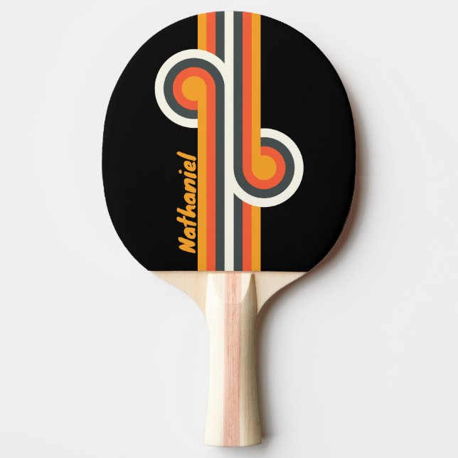 Pala De Ping Pong Bucle Retro Oscuro de Arcoíris con Nombre (Anverso)