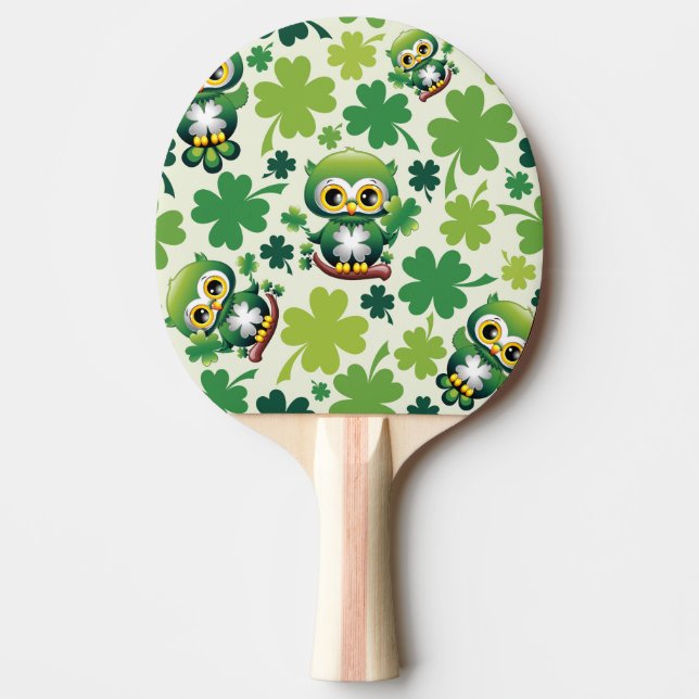 Pala De Ping Pong Búho Bebé Lindo Dibujo Animado St Patrick (Anverso)