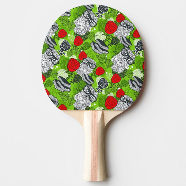 Pala De Ping Pong Búho en rosas rojas (Anverso)