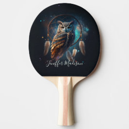 Pala De Ping Pong Búho Espacial Místico con Arte de Cazador de Sueño