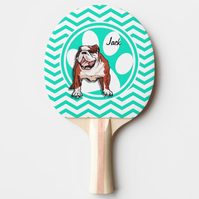 Pala De Ping Pong Bulldog; Aqua Green Chevron (Anverso)