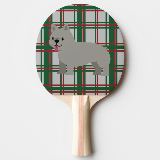 Pala De Ping Pong Bulldog francés gris, Navidades jugados (Anverso)