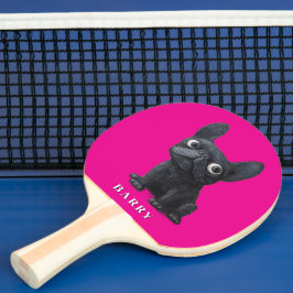 Pala De Ping Pong Bulldog francés negro lindo Ilustracion neón rosa