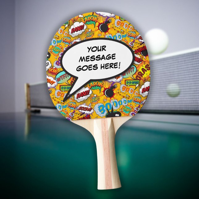 Pala De Ping Pong Burbuja de diálogo personalizada de cómic divertid (Modern Funny Comic Book Personalized Speech Bubble Ping Pong Paddle)