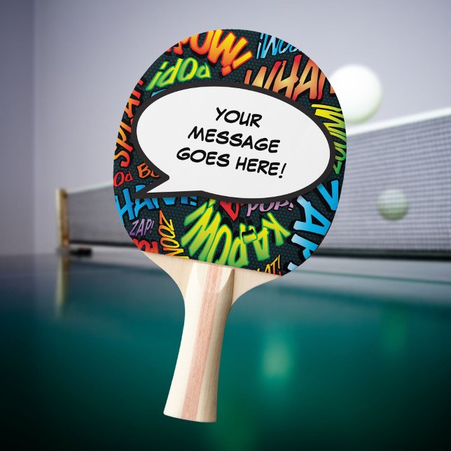 Pala De Ping Pong Burbuja de voz personalizada Libro cómico divertid (Personalized Speech Bubble Funny Cool Comic Book Ping Pong Paddle)