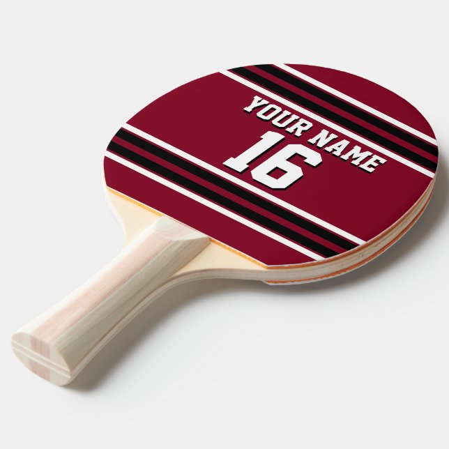 Pala De Ping Pong Burgundy Black Whats Team Jersey Personalizado Nom (Ángulo frontal)