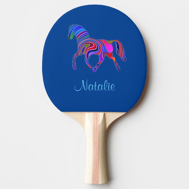 Pala De Ping Pong Caballo arco iris - añadir nombre  (Anverso)