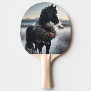 Pala De Ping Pong Caballo negro en la nieve con corona de Navidades