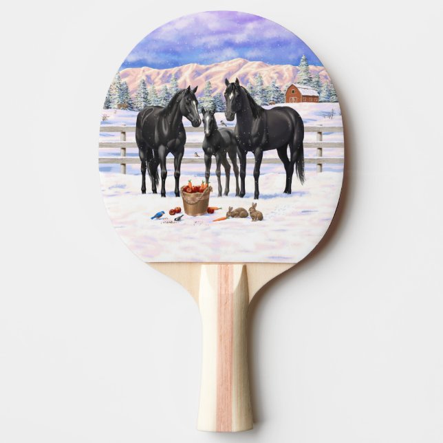 Pala De Ping Pong Caballos del Barrio Negro en Nieve (Anverso)