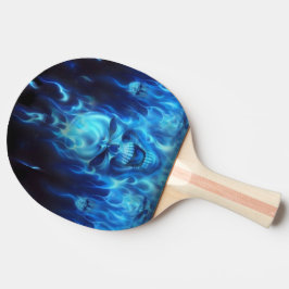 Pala De Ping Pong cabeza azul del cráneo en llamas azules