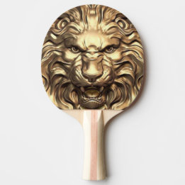 Pala De Ping Pong Cabeza de León Rugiente Dorada. Personalizar
