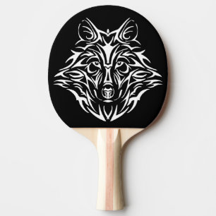 Pala De Ping Pong Cabeza de lobo blanco en negro 
