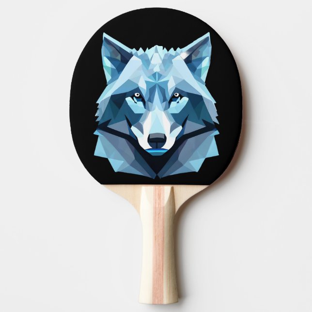 Pala De Ping Pong Cabeza de lobo geométrica azul (Anverso)