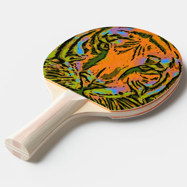 Pala De Ping Pong CABEZA del TIGRE del arte pop + su backgr. y ideas (Ángulo frontal)