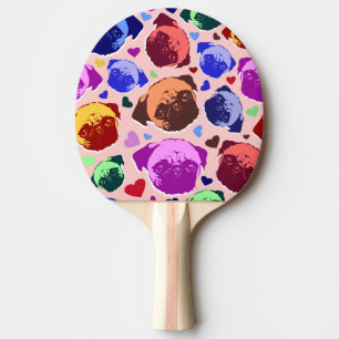 Pala De Ping Pong Cachorro Pug PopArt Estilo Retro