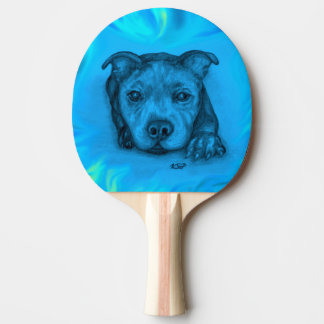 Pala De Ping Pong Cachorro Staffy Azul