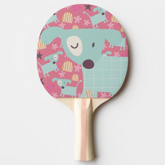 Pala De Ping Pong Cachorros, estrellas y flores (Anverso)