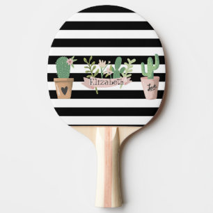 Pala De Ping Pong Cactus Flor Black White Stripes