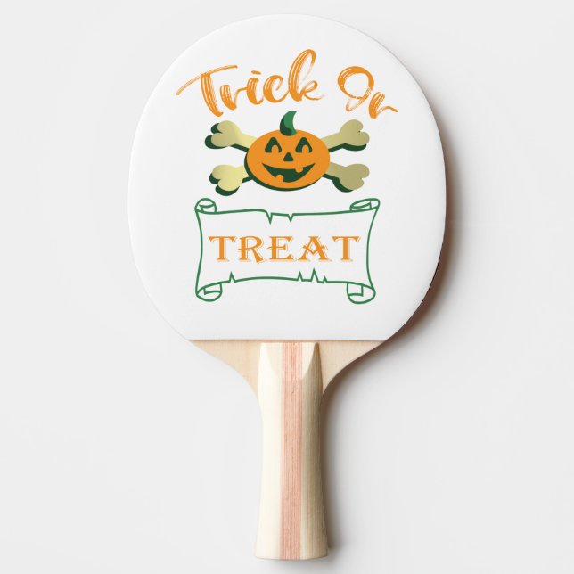 Pala De Ping Pong Calabaza de Halloween con truco o tratar cruces (Anverso)