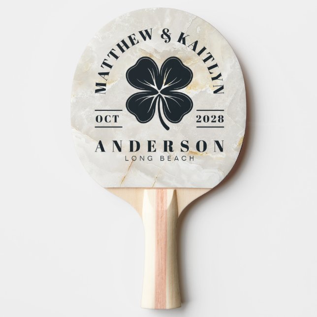 Pala De Ping Pong Calacatta Gold Irish Lucky Clover Wedding Crest (Anverso)