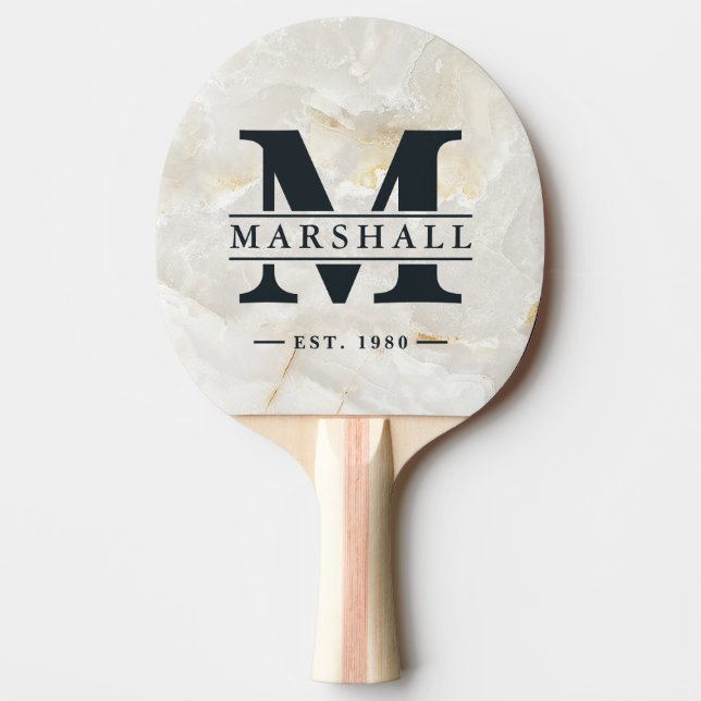 Pala De Ping Pong Calacatta Gold Marble Monogram & Name Overlay (Anverso)