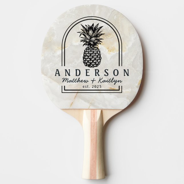 Pala De Ping Pong Calacatta Gold Marble Pineapple Wedding Arch &Name (Anverso)