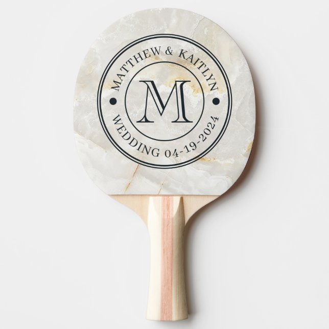 Pala De Ping Pong Calacatta Gold Marble Stone Wedding Monogram (Anverso)