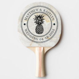 Pala De Ping Pong Calacatta Gold Pineapple Wedding Crest & Names