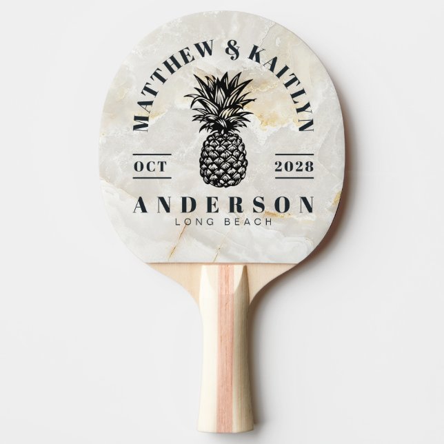 Pala De Ping Pong Calacatta Gold Tropical Pineapple Wedding Crest (Anverso)