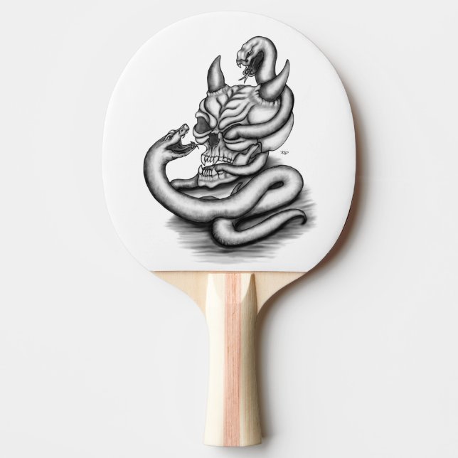 Pala De Ping Pong Calavera - Cabeza malvada con serpiente (Anverso)