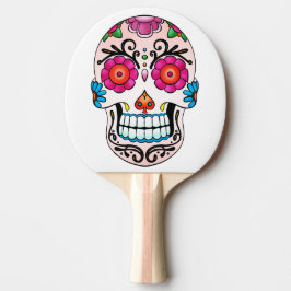 Pala De Ping Pong Calavera de Azúcar - Arte de Tatuaje